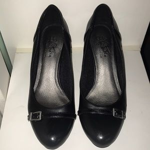 Black low heels w buckle lifestyle